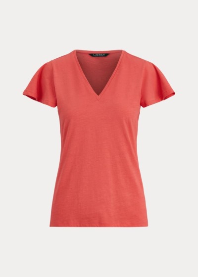 Playeras Ralph Lauren Mujer Rojos - Cotton Flutter-Sleeve - LBWMY3069